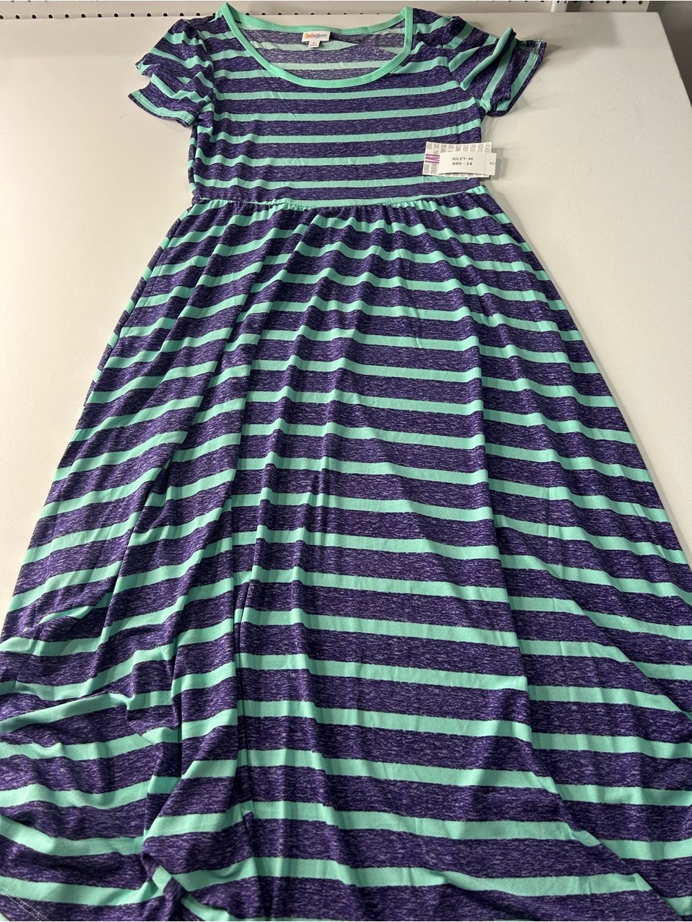LuLaRoe Medium Striped Maxi Dress in Purple & Teal